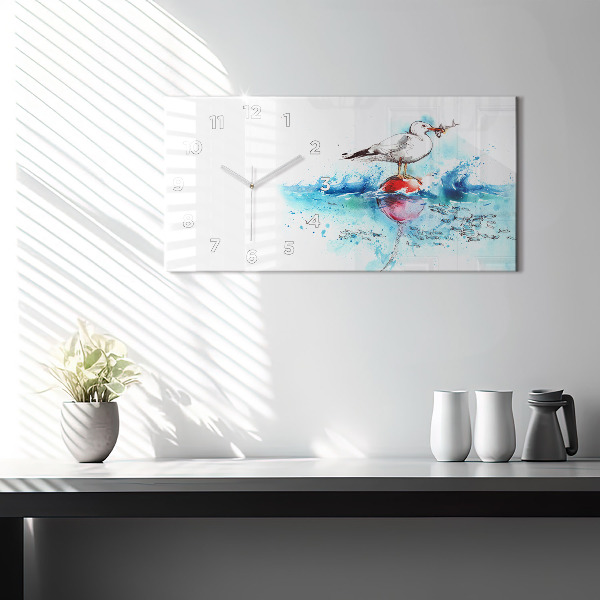 Horizontal wall clock Painted seagull