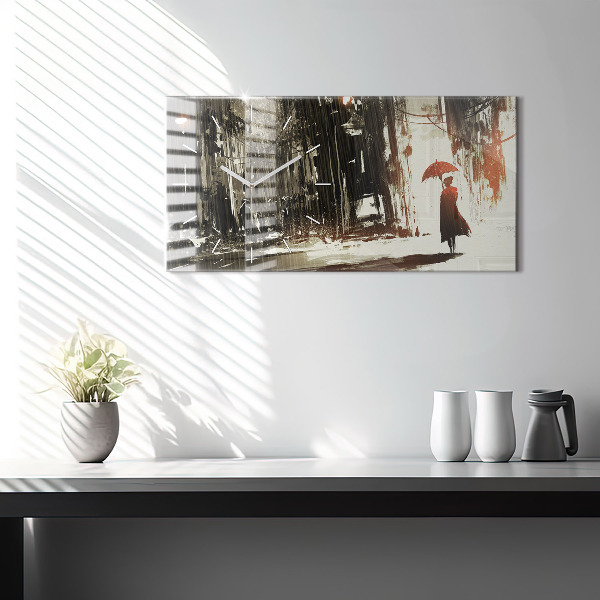 Horizontal wall clock Woman on a rainy night