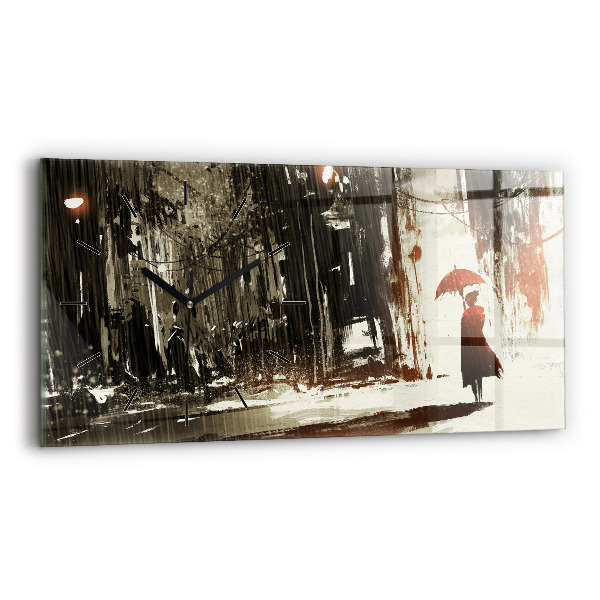 Horizontal wall clock Woman on a rainy night