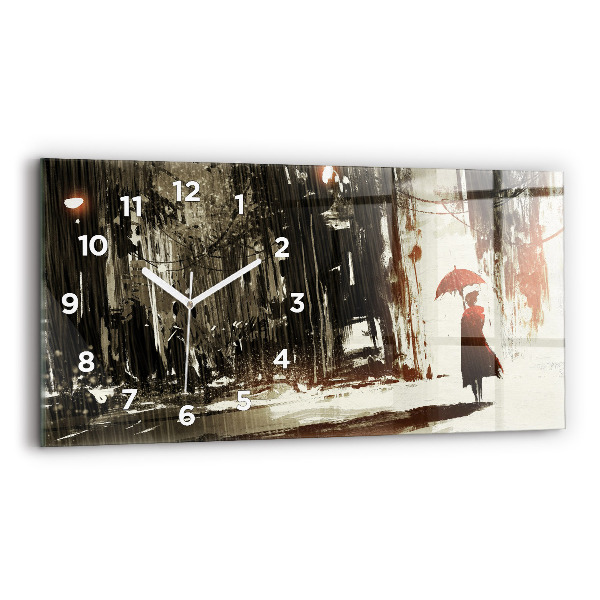 Horizontal wall clock Woman on a rainy night