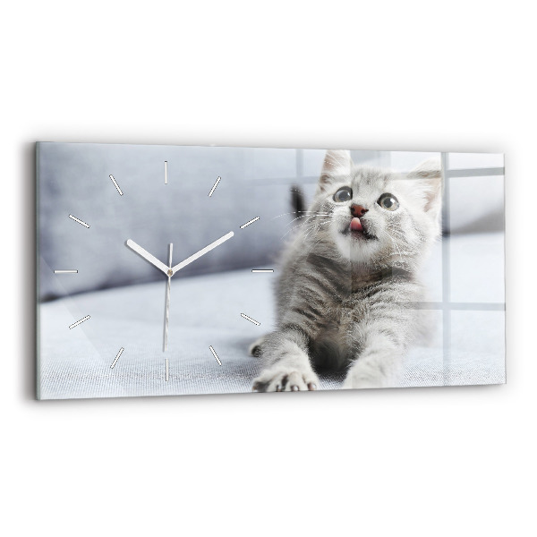 Horizontal wall clock Cat on the couch