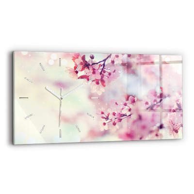 Horizontal wall clock Spring flowers