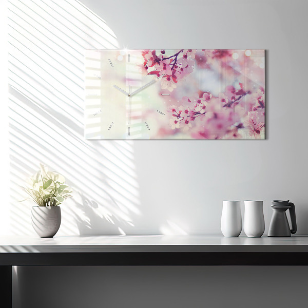Horizontal wall clock Spring flowers