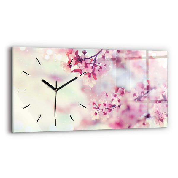 Horizontal wall clock Spring flowers
