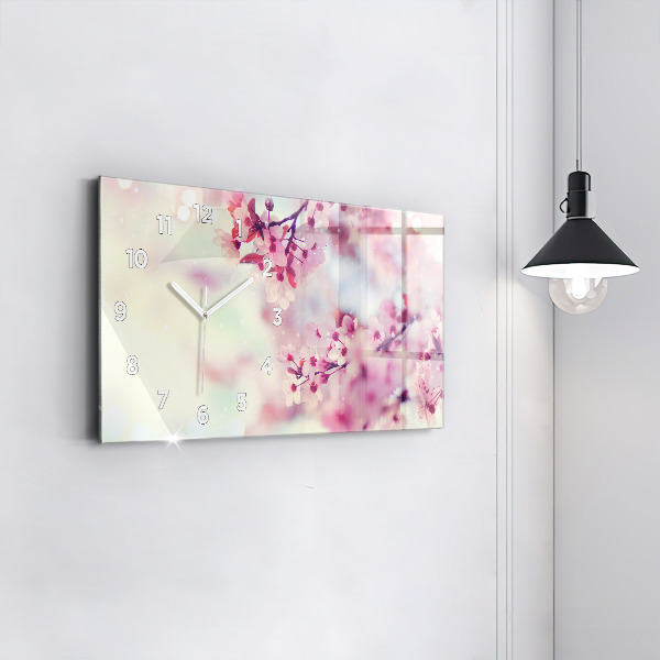 Horizontal wall clock Spring flowers