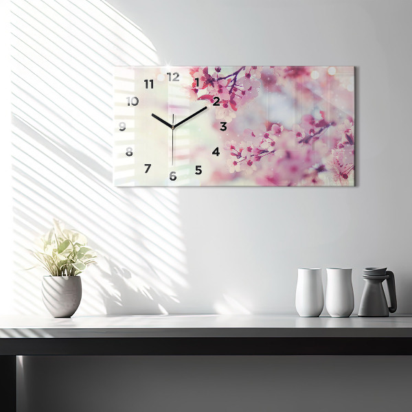 Horizontal wall clock Spring flowers