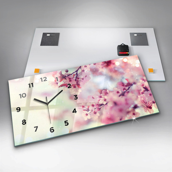 Horizontal wall clock Spring flowers