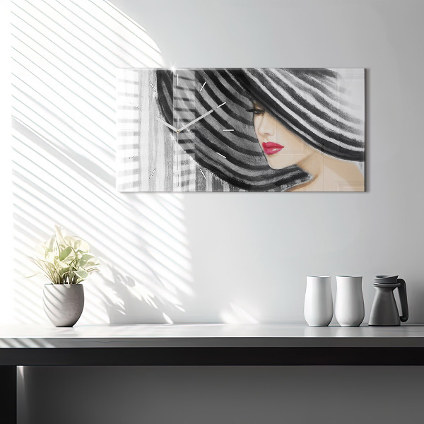 Horizontal wall clock Woman in Black and White