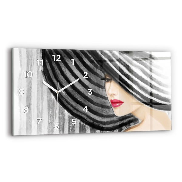 Horizontal wall clock Woman in Black and White