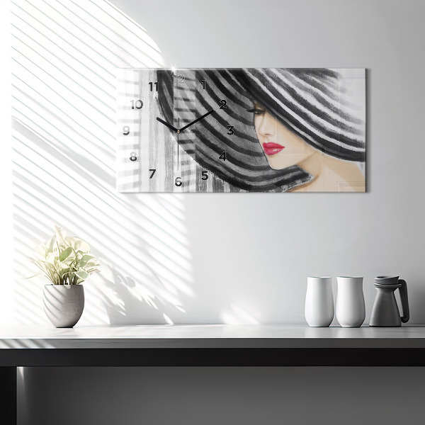 Horizontal wall clock Woman in Black and White