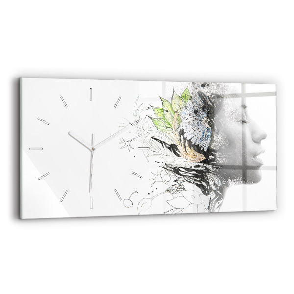 Horizontal wall clock Abstract woman's face
