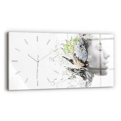 Horizontal wall clock Abstract woman's face