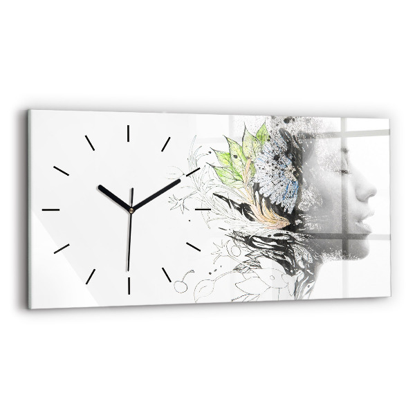 Horizontal wall clock Abstract woman's face