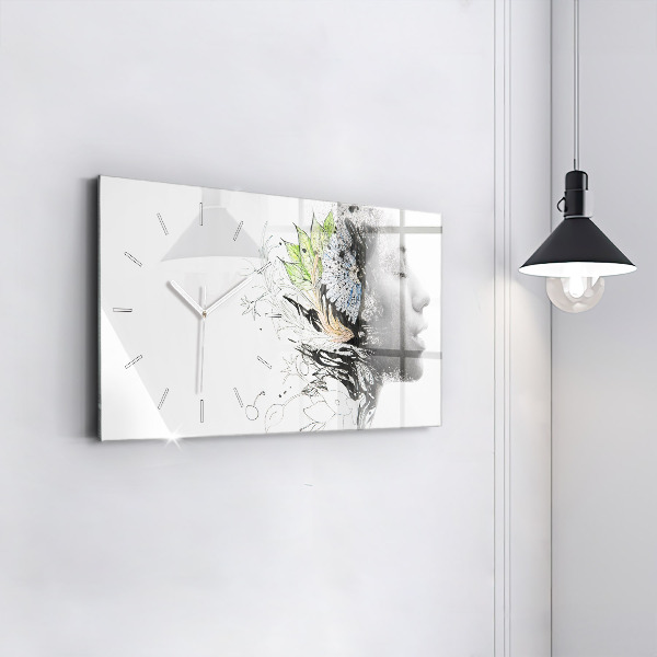 Horizontal wall clock Abstract woman's face