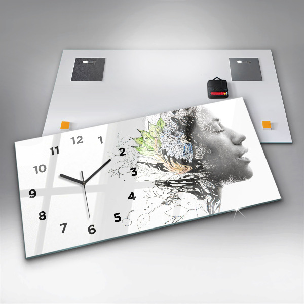 Horizontal wall clock Abstract woman's face