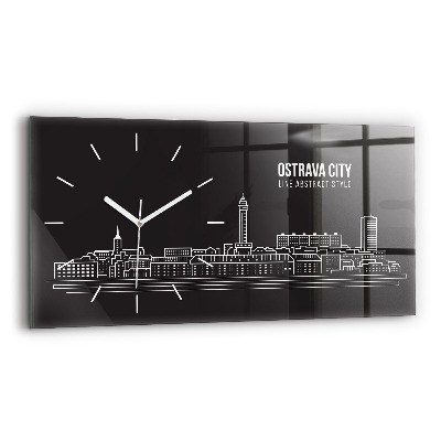 Horizontal wall clock City of Ostrava drawing
