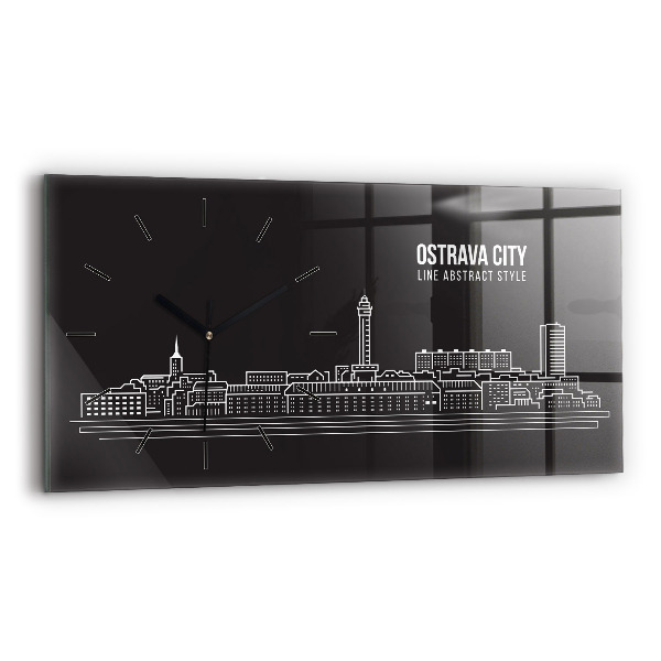 Horizontal wall clock City of Ostrava drawing