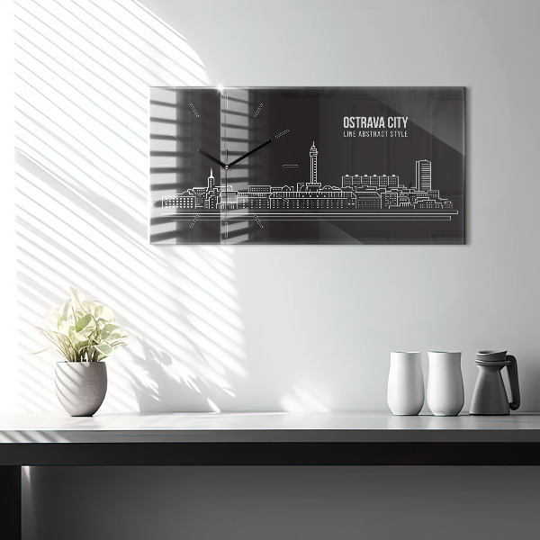 Horizontal wall clock City of Ostrava drawing