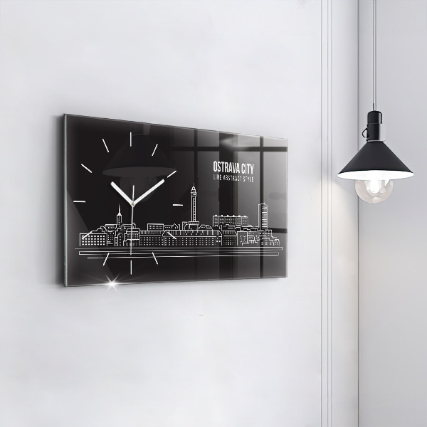 Horizontal wall clock City of Ostrava drawing