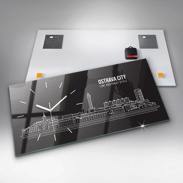 Horizontal wall clock City of Ostrava drawing