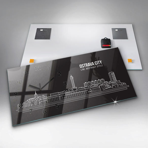 Horizontal wall clock City of Ostrava drawing