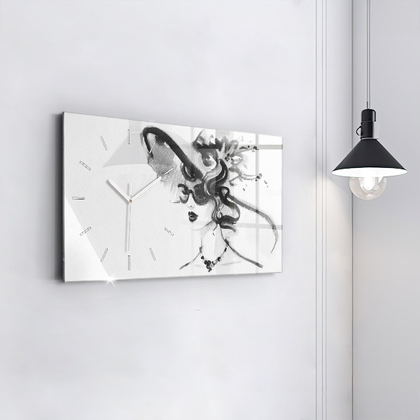Horizontal wall clock Fashionable woman