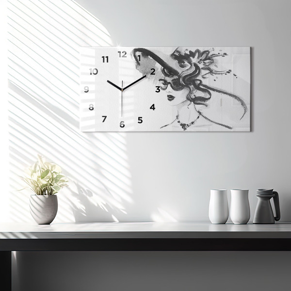 Horizontal wall clock Fashionable woman