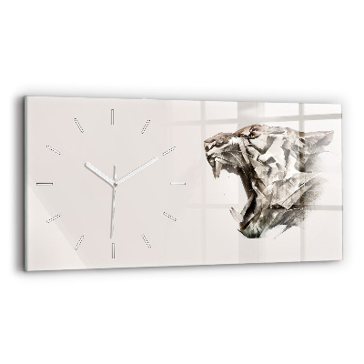 Horizontal wall clock painted portrait of a tiger