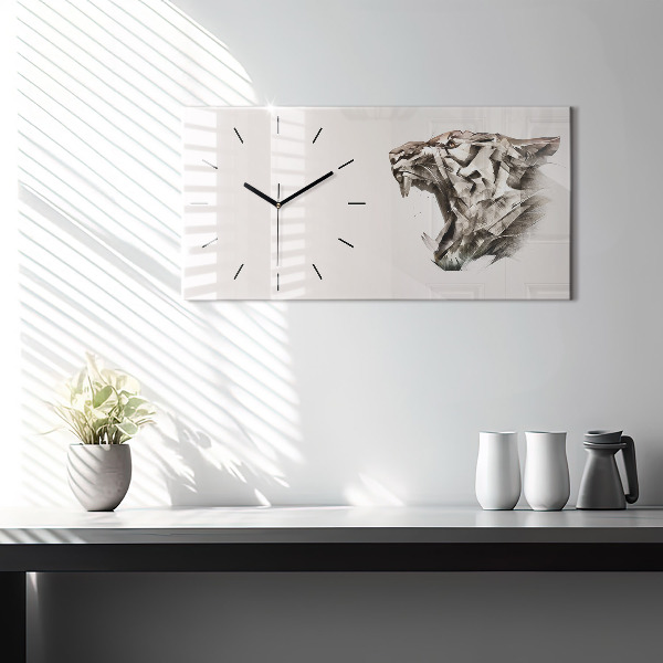 Horizontal wall clock painted portrait of a tiger