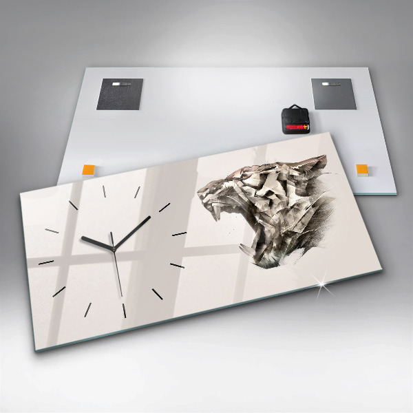 Horizontal wall clock painted portrait of a tiger