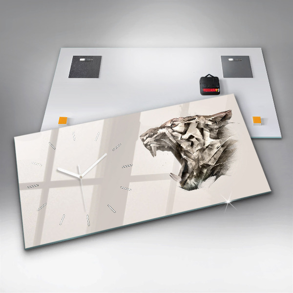 Horizontal wall clock painted portrait of a tiger