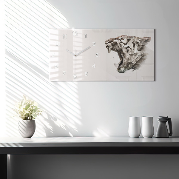 Horizontal wall clock painted portrait of a tiger