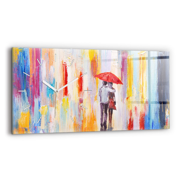 Horizontal wall clock Couple in the rain