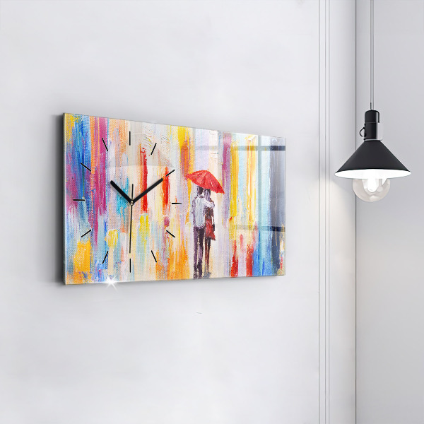 Horizontal wall clock Couple in the rain