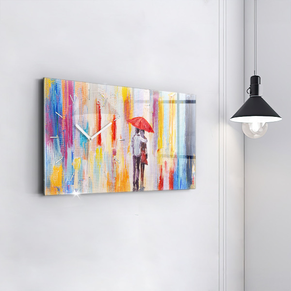 Horizontal wall clock Couple in the rain