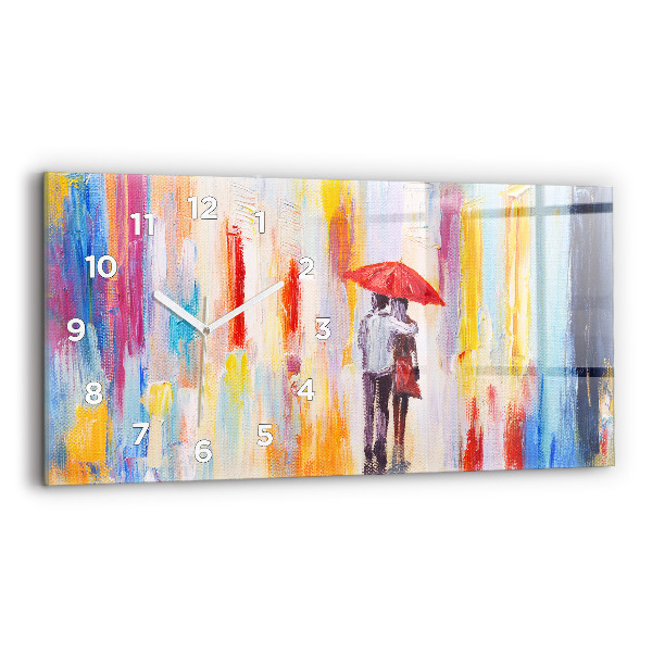 Horizontal wall clock Couple in the rain