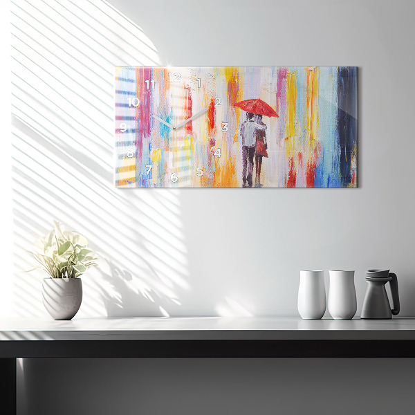 Horizontal wall clock Couple in the rain