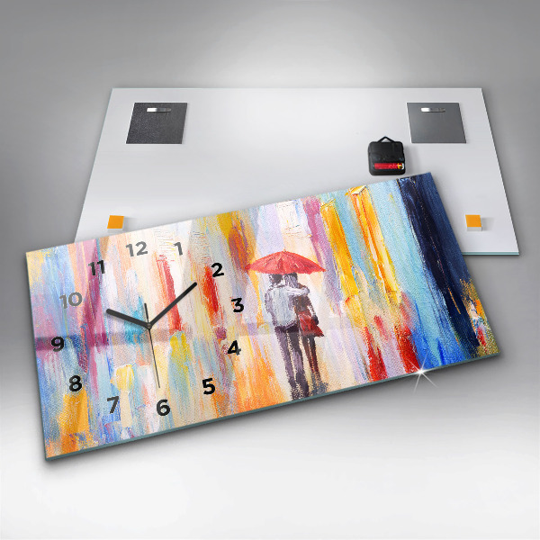 Horizontal wall clock Couple in the rain