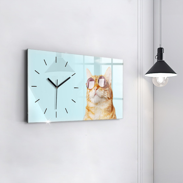 Horizontal wall clock Funny cat with glasses