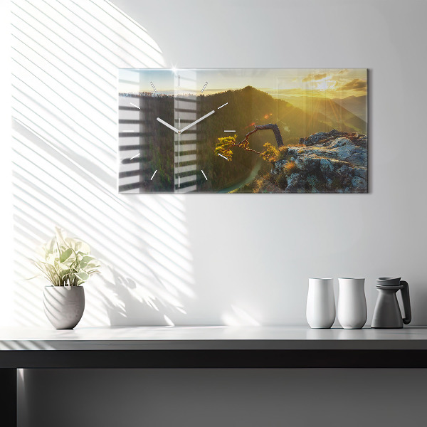 Horizontal wall clock Sunset over the mountains