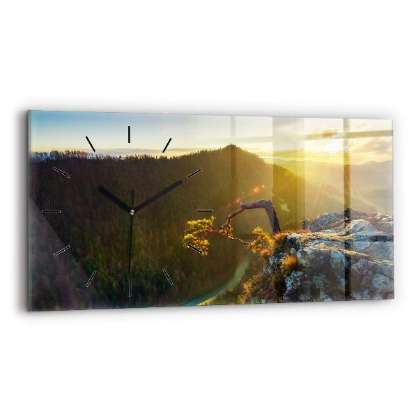 Horizontal wall clock Sunset over the mountains