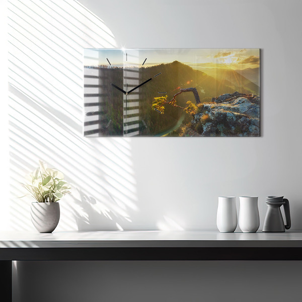 Horizontal wall clock Sunset over the mountains