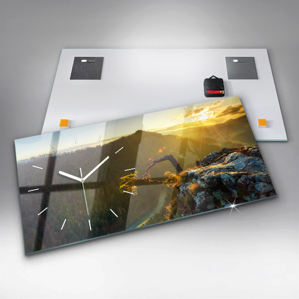 Horizontal wall clock Sunset over the mountains