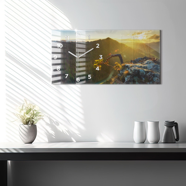 Horizontal wall clock Sunset over the mountains
