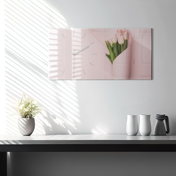 Horizontal wall clock A bouquet of flowers