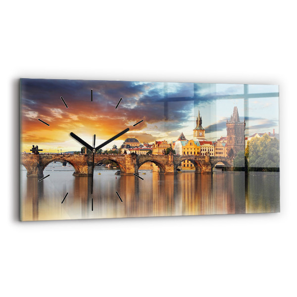 Horizontal wall clock Panorama over the river