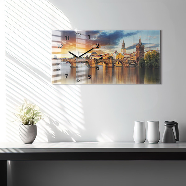 Horizontal wall clock Panorama over the river