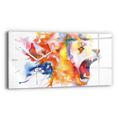 Horizontal wall clock Lion - watercolor