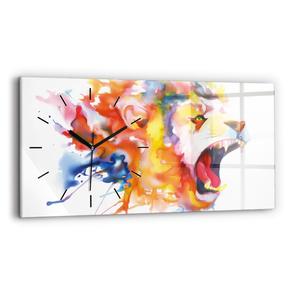 Horizontal wall clock Lion - watercolor