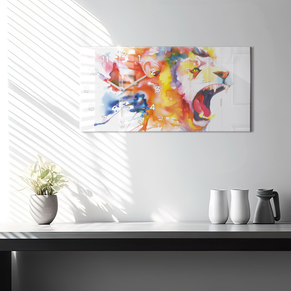 Horizontal wall clock Lion - watercolor